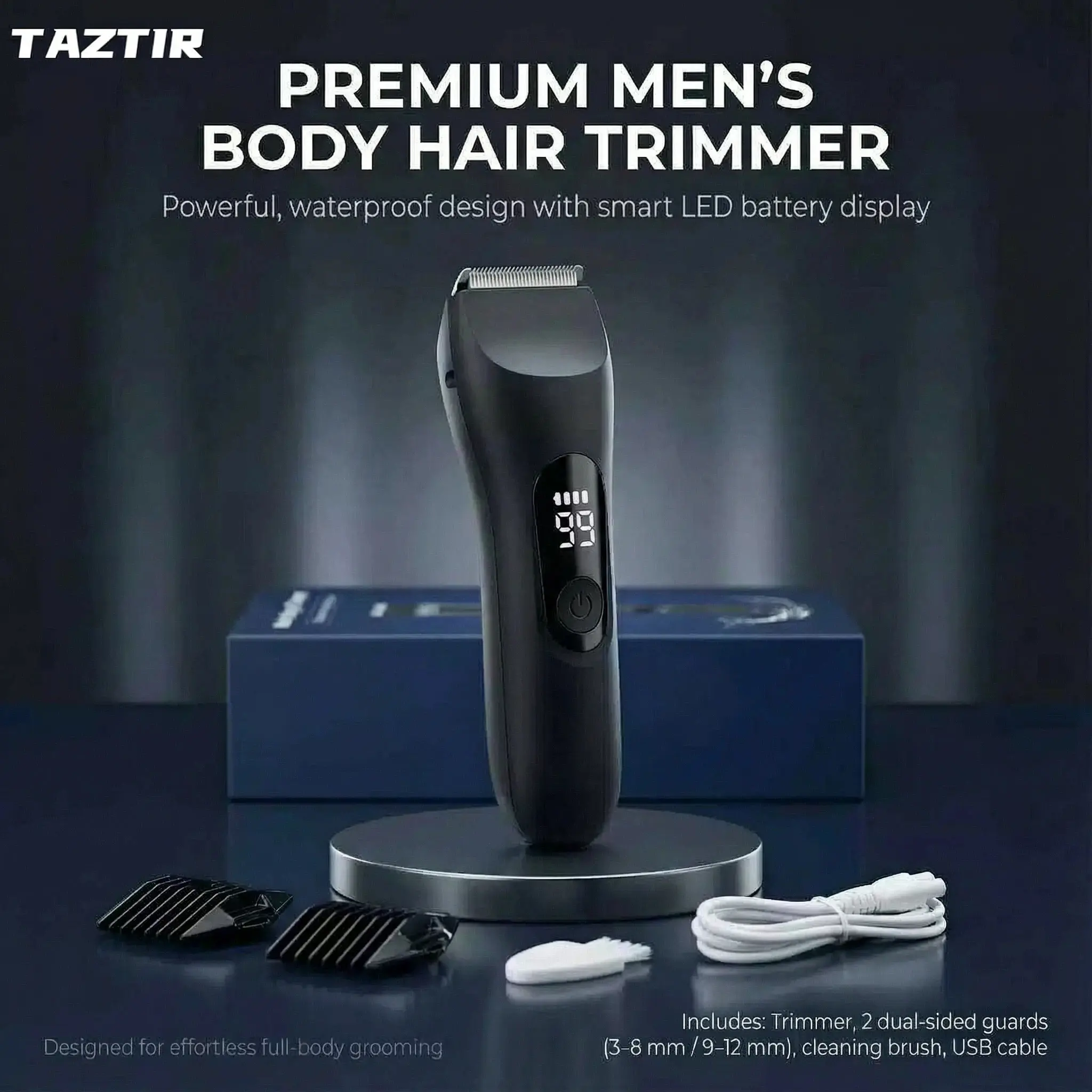 [Father's Day gift] TAZTIR Men's Electric Body Groomer, Cordless Waterproof Pubic Hair Trimmer with LED Battery Indicator, Skin-Safe Blade, Hair Clipper for Beard, Groin, Chest, Leg Hair