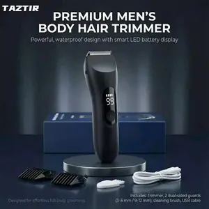 [Father's Day gift] TAZTIR Men's Electric Body Groomer, Cordless Waterproof Pubic Hair Trimmer with LED Battery Indicator, Skin-Safe Blade, Hair Clipper for Beard, Groin, Chest, Leg Hair
