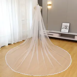 Timeless Scalloped Eyelash Veil | Detailed Geometric Micro-Lace | High-Transparency Fine Mesh for Modern Bride