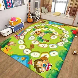 Kids Hopscotch Number Game Flannel Area Rug - Giant 1-30 Counting Grid Print Soft Mat with Cartoon Animals, Non-Slip Interactive Play Rug for Playroom & Nursery, Decorative Rug Mat