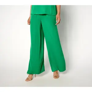 Isaac Mizrahi Live! Tall Crinkle Satin Flowy Wide Leg Pants