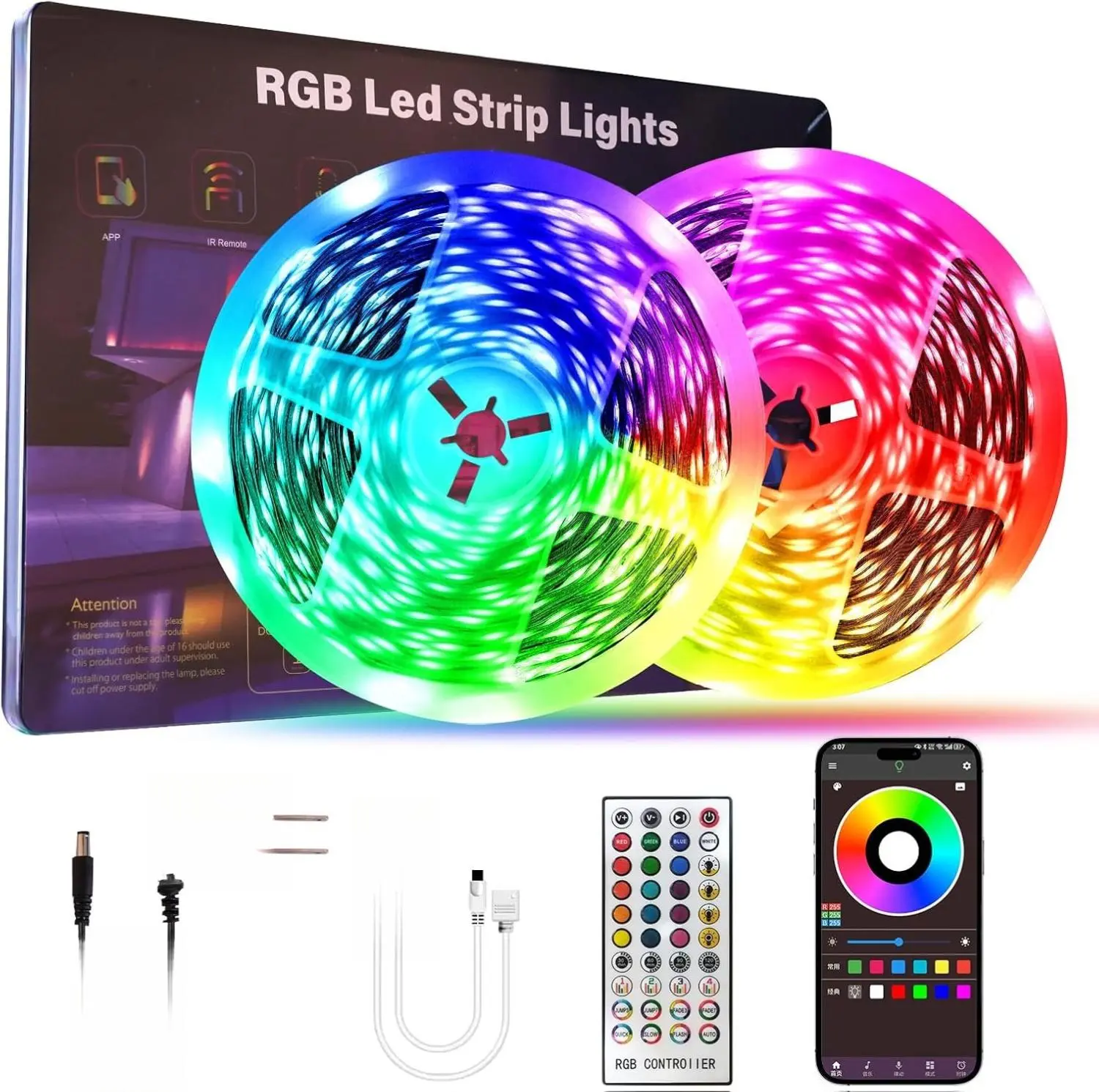 Led Lights for Bedroom 200 FT (2 Rolls 100 FT), with Remote and Application Control RGB Color Changing LED Strip Lights, Music Synchronization