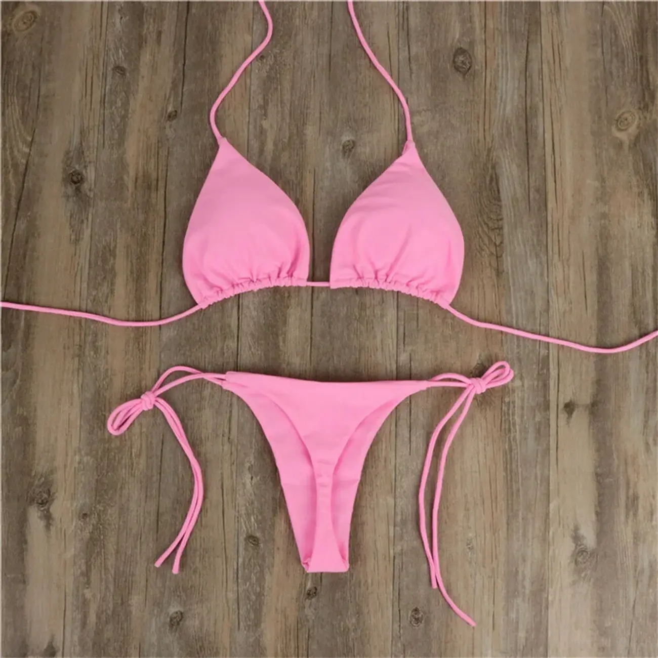 Women's swimsuit Bikinis Set Women Sexy Pink Bandage Ladies Thongs Solid Two Piece Suit Female купальник traje de baño mujer