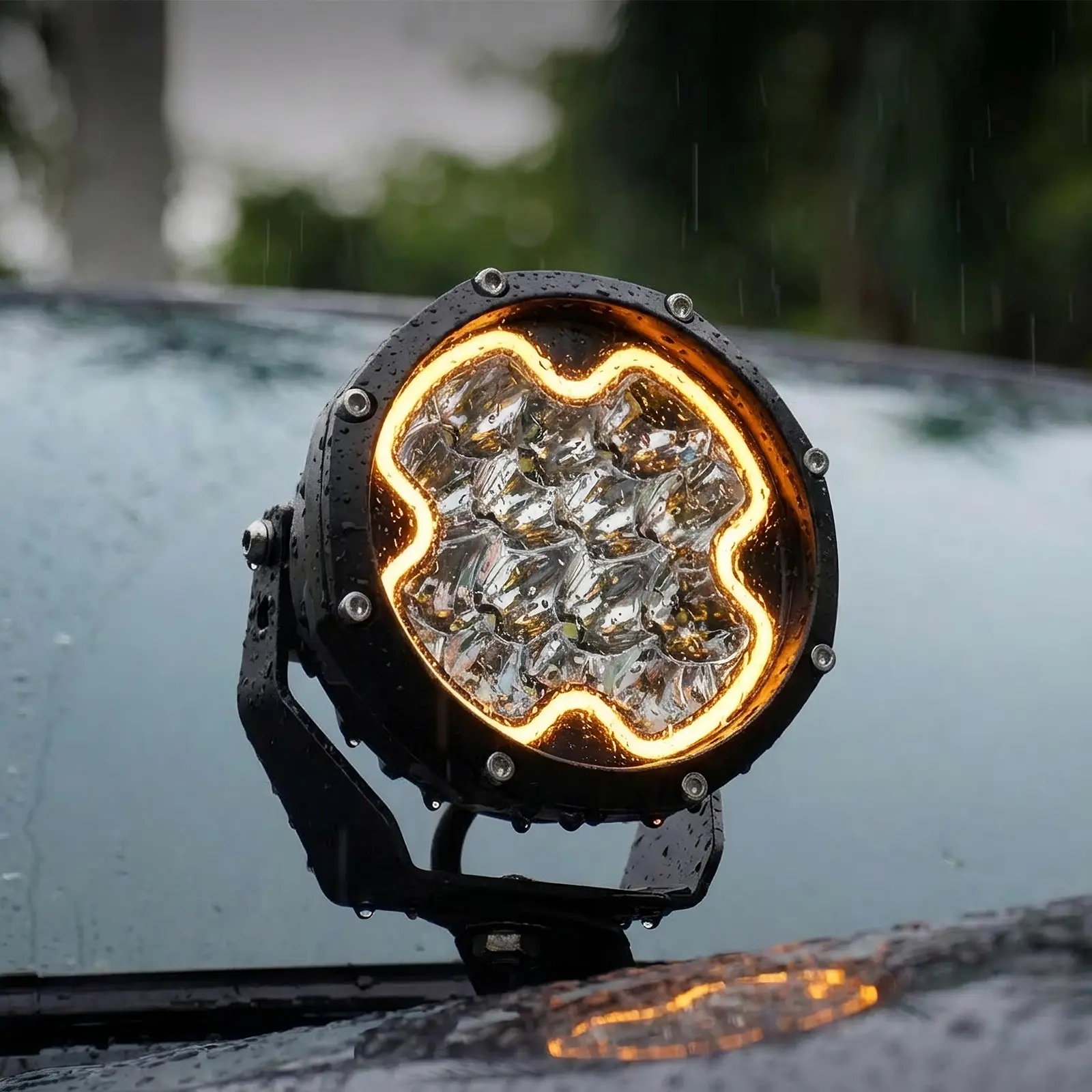 BLUEMOTOR 5-Inch 56W×2 118W LED Pod Lights, Wireless Remote, Multi-Color Halo Amber DRL Function, White & Amber Spot-Flood Combo, IP68 Waterproof, Aluminum Construction, Harness Included, for Off-Roaders Automotive/Motorcycle