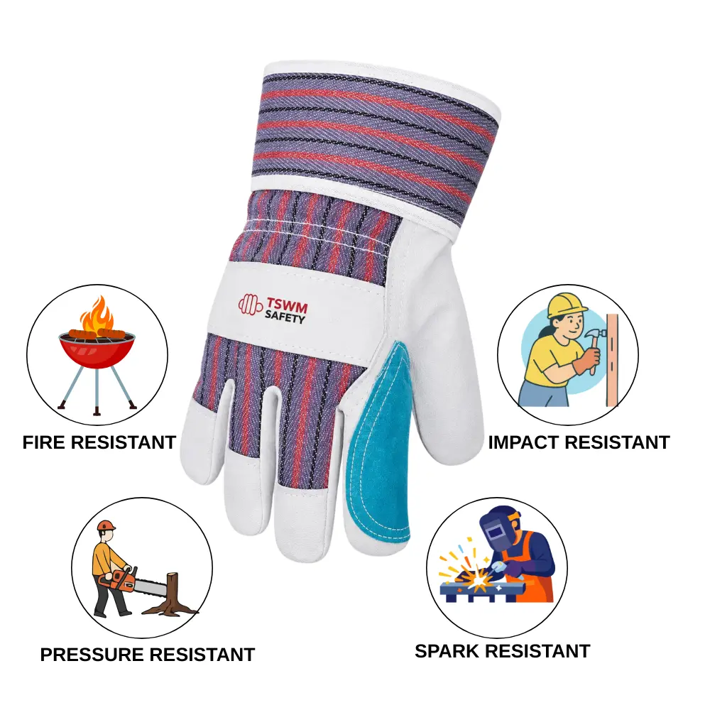 TSWM Premium Double Palm Cow Leather Work Gloves, Kevlar-Sewn Heavy Duty Cut-Resistant Durable Construction Handling Gloves for Enhanced Protection (Ideal Size), Construction Gloves