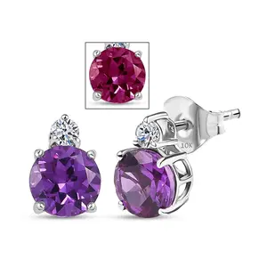 AAA Luxuriant Lab Grown Purple Sapphire and G-H SI Lab Grown Diamond 3.02 ctw Earrings in 10K White Gold Christmas Gifts