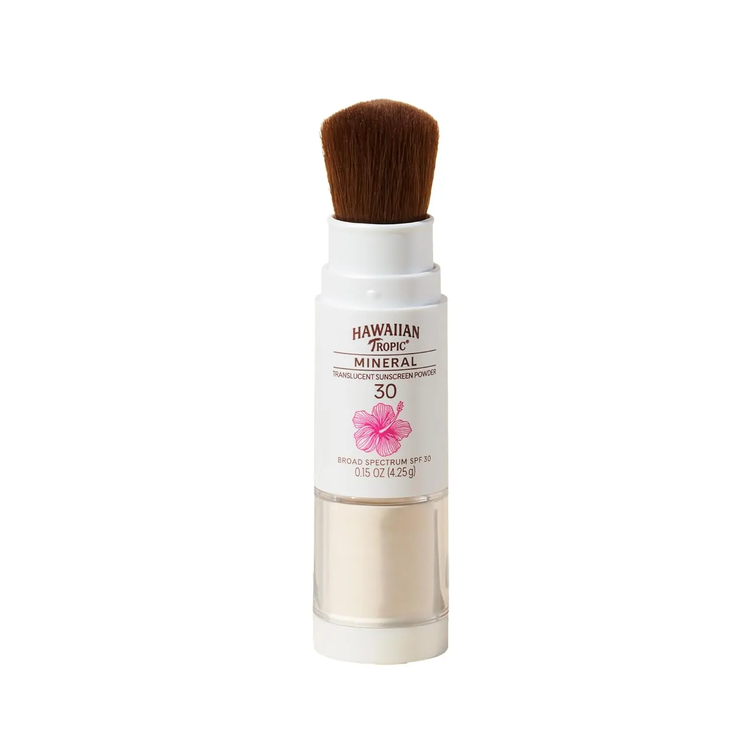 Hawaiian Tropic Mineral Sunscreen Powder Brush SPF 30, Daily Zinc Oxide Cosmetic, Oil-Free Matte Finish, Travel Size Protector for Face & Body, 0.15oz, Translucent, Adults, Fragrance Free, Alcohol Free