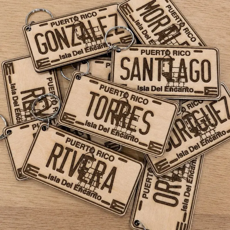 Personalized Wooden Keychain - Puerto Rico Mini License Plate Style Key Holder with Custom Last Name, Double-Sided Engraving, Boricua Pride Gift Idea, Key Holders, Gift Ideas, Rodriguez, Personalized Keychain, Customized Gifts