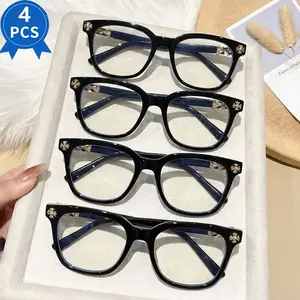 4PCS New Square Reading Glasses, Unisex Stylish Light Luxury Elegant Artsy Business Reading Glasses, Available in Multiple Colors, Perfect Gift for Him, Suitable for, Decoration, and Photo Props