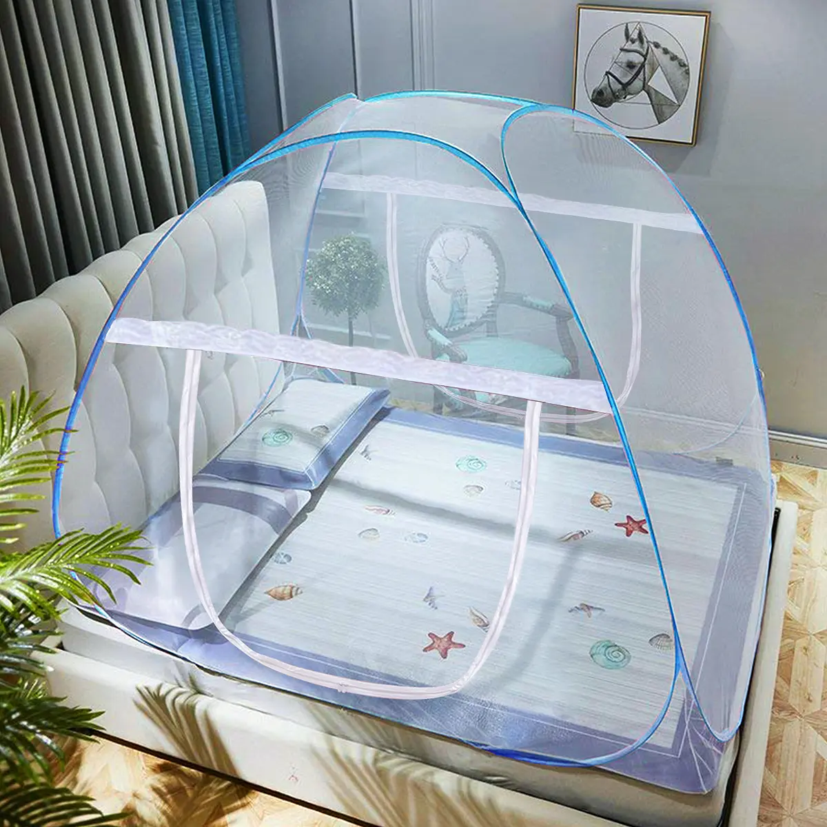 Mosquito Net Pop Up Bed Tent with Bottom, Folding Design Bed Canopy for Bedroom and Outdoor Trip,Easy to Install and Wash for Twin to King Size Bed Foldable storage (79 x71x59 inch)