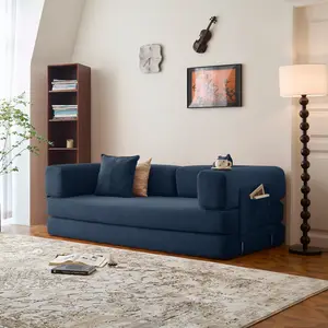 78.8" Convertible Sleeper Sofa Bed with 2 Pillows, 5-in-1 Corduroy Futon Couch for Small Spaces,Floor Modular Sofa with Fixed-Shape Frame,For Guest Bed & Kids Play Area with Washable Cover,teddy sofa for Adults,No-Assembly