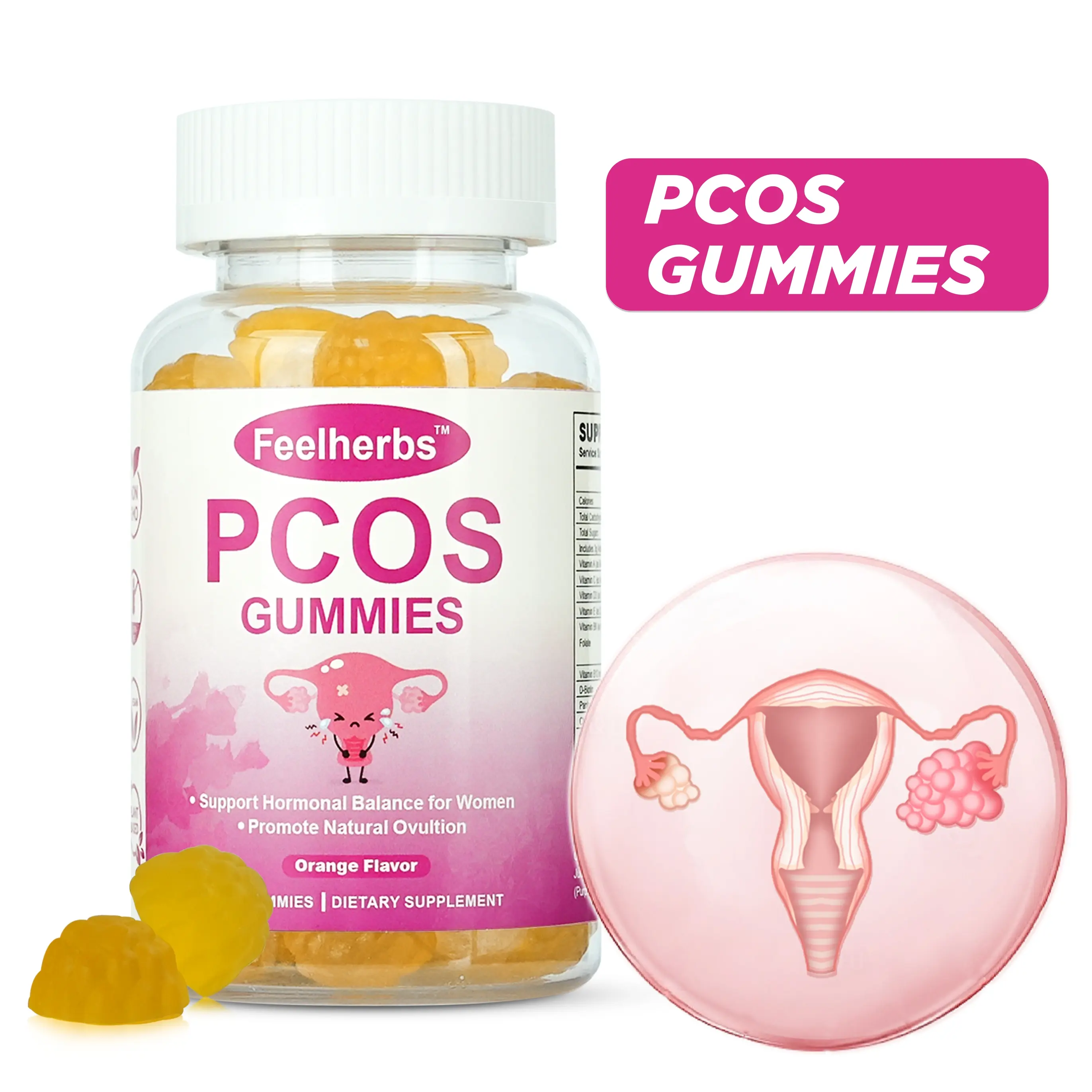 PCOS Inositol Gummies for Women Hormone Balance & Ovarian Support, PCOS Vitamins Gummies with Folate & Vitamins B6 & B12, Supports Daily Wellness, Orange Flavor