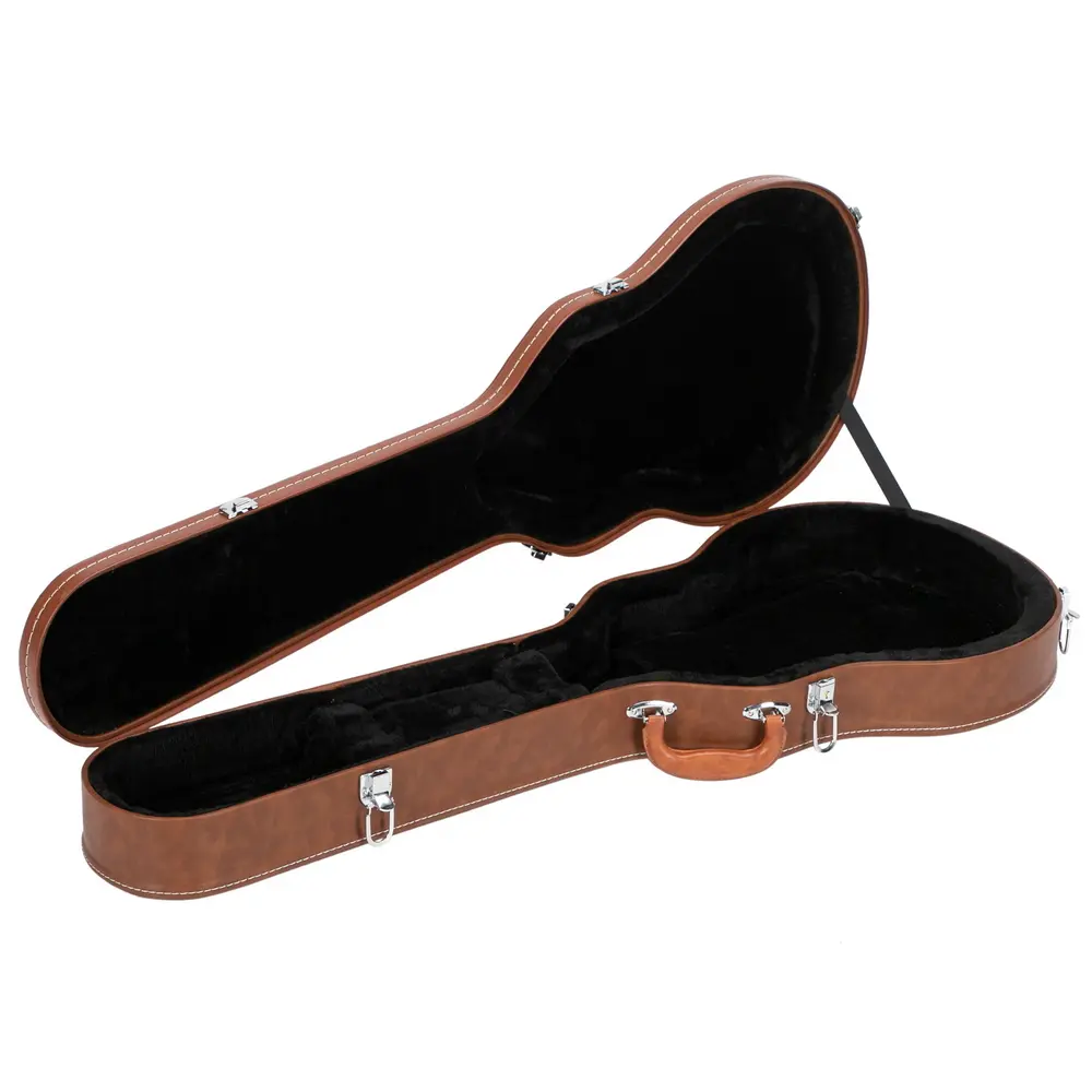 Portable High-Strength Deluxe Leather Hard-Shell Electric Guitar Case for GLP-Style Replicas - Brown Microgroove Bulge Surface, Foam Molded Support, Accessory Compartment, Hardware Accessories, 3.35 kg/7.4 lbs, 41.1" Overall Length, 14.2" Width
