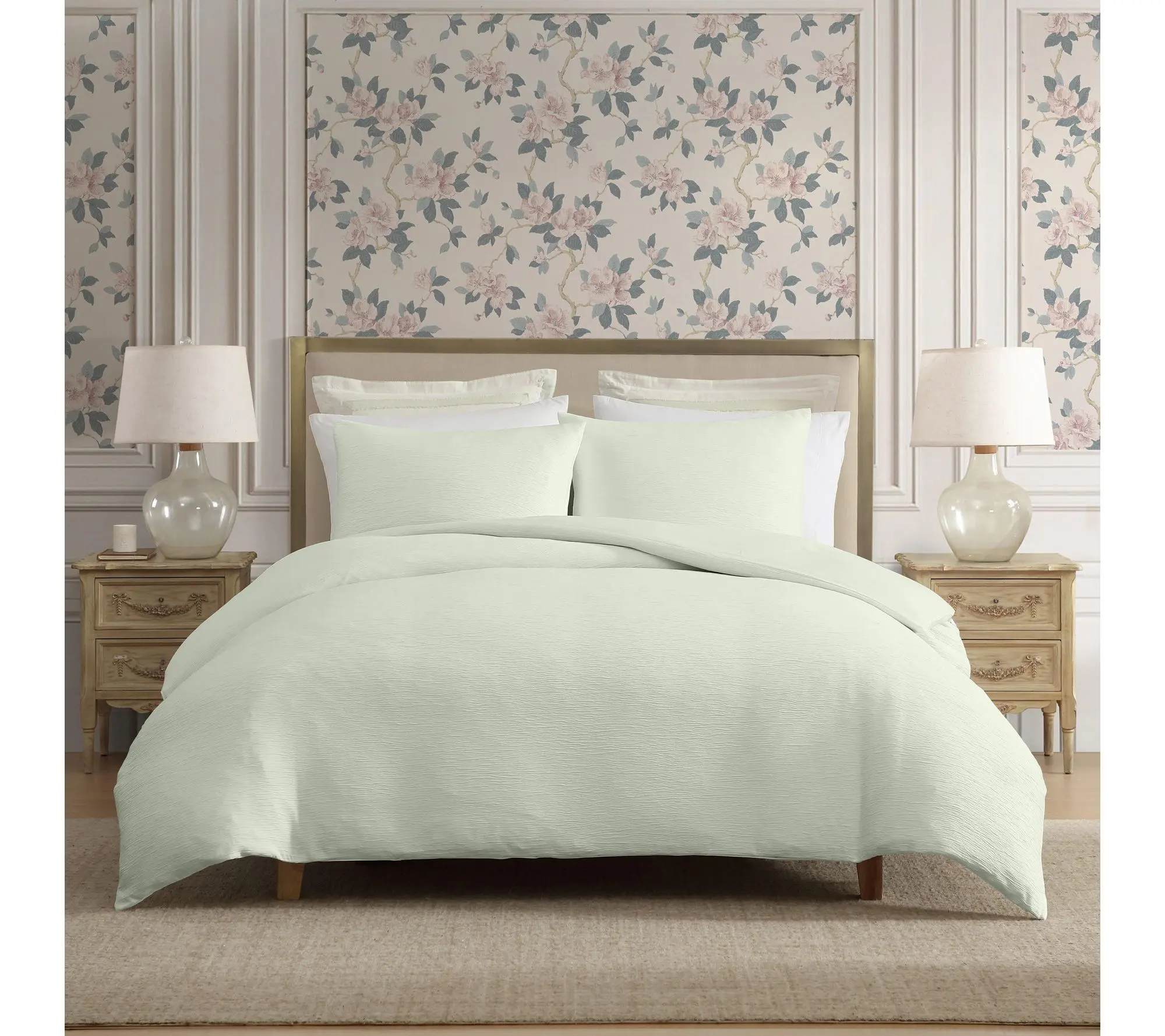 Laura Ashley Crinkle Green Woven Gauze Queen Duvet Set