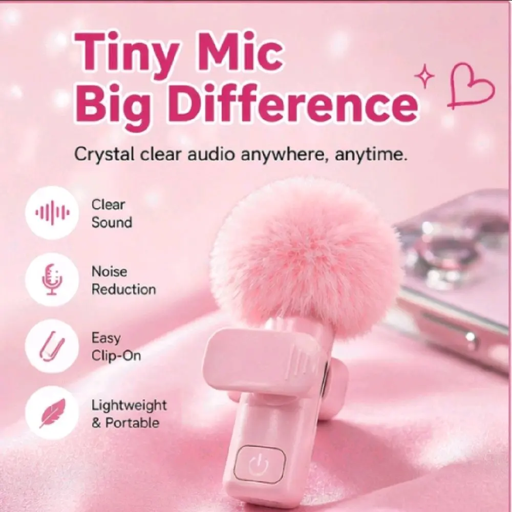 Mini Pink Lavalier Mic  | Clip-On Wireless Microphone for TikTok & Content Creators