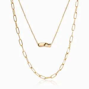 Oudisi Double Chain Irregular Shape Design Necklaces  Stainless Steel Pendants With Hybrid Chain Necklace Waterproof Jewelry