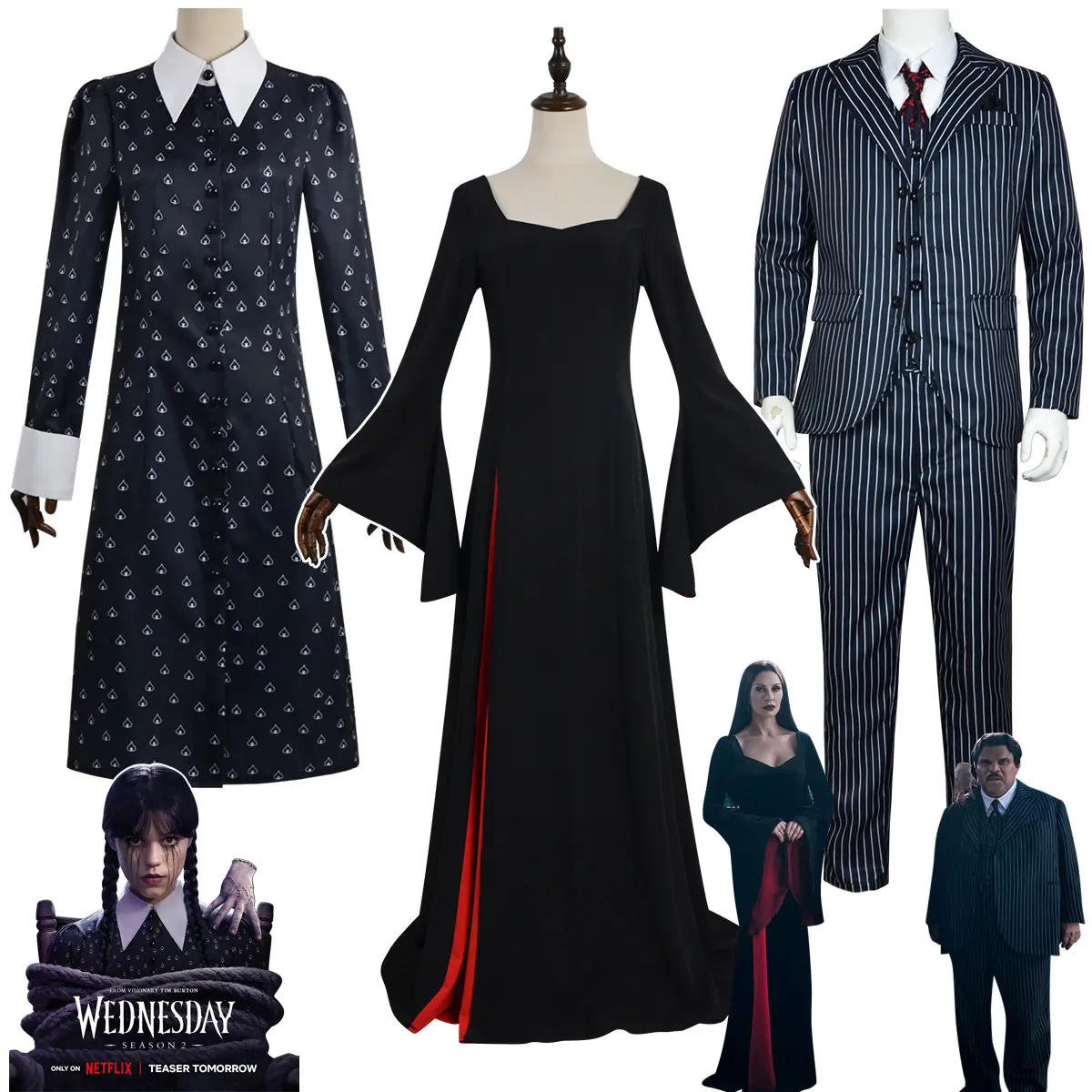 Wednesday Season 2 Cosplay Costume Addams Family Tiss Wednesday Cosplay Halloween Performance Costume Parent-Child Outfit Thanksgiving Party