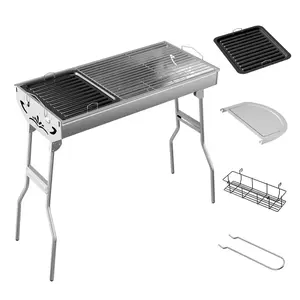 Portable Charcoal Grill, Upgraded Foldable BBQ Grill with Side Prep Shelf & Storage Rack, Heavy-Duty Stainless Steel Frame, Perfect for 6-8 People, Ideal for Backyard, Camping & Outdoor Cooking outdoorfun