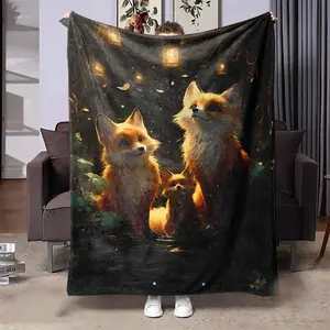 Fox Pattern Blanket, 1 Count Soft Throw Blanket, Air-conditioned Room Blanket, Warm Nap Blanket for Home Office Travel Camping, Cozy Throw Blanket