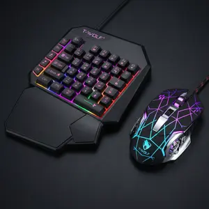 Single-Handed Gaming Keyboard and Mouse Set - 40 Keys Mechanical Feel Mini Keypad with Rainbow Backlight & Ergonomic Wrist Rest - 6 Keys Gamer Mouse 3200DPI for PC, Laptop, FPS Games