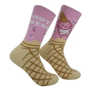 Women's Hot Mess Socks Funny Sarcastic Ice Cream Graphic Novelty Footwear for Ladies Funny Graphic Socks Comfortable Fitted Spandex Cotton