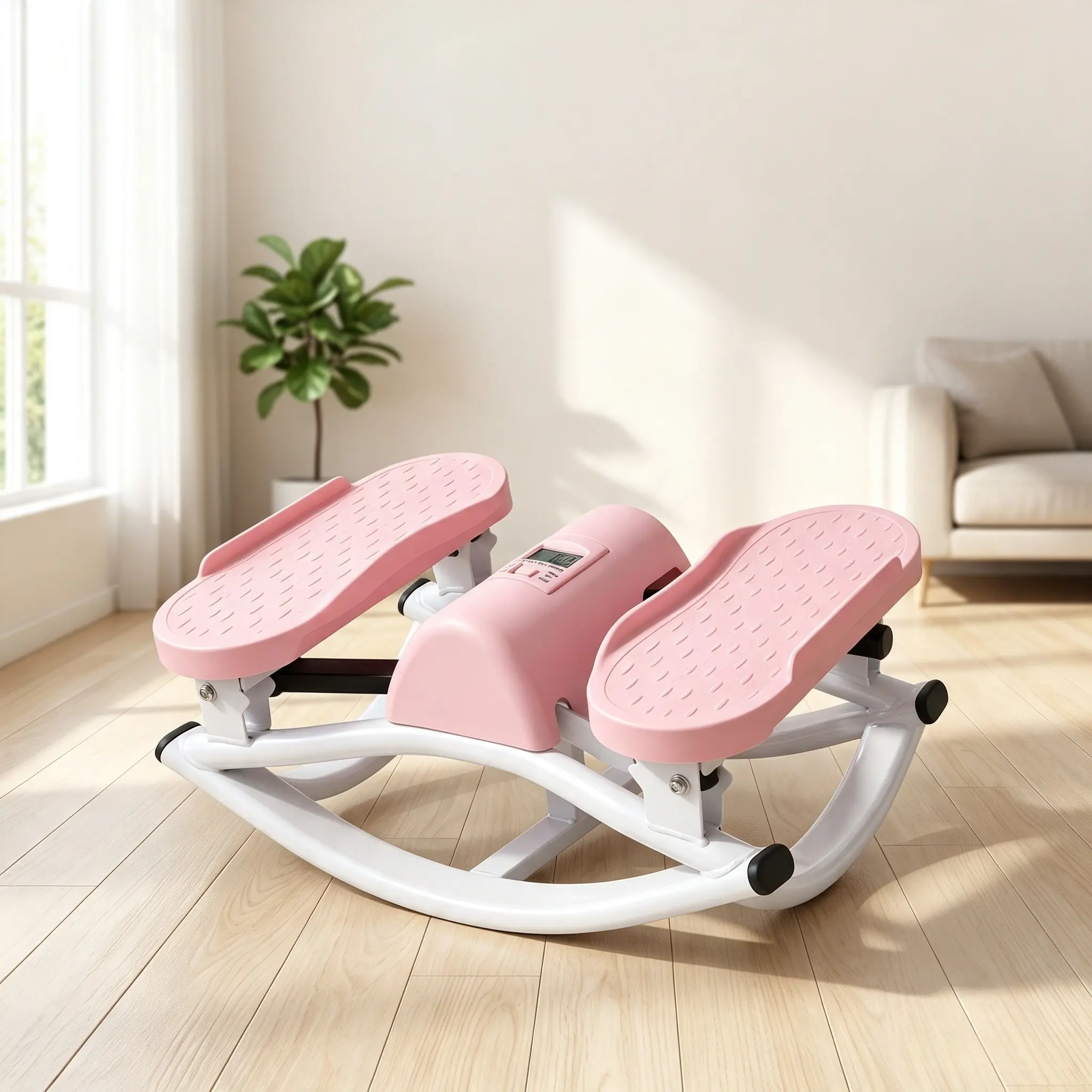Silent Multi-Functional Rocking Twist Stepper Machine - Mini Stair Stepper with LCD Monitor, Low-Impact Portable Home Fitness Equipment for Leg, Glute Fat Burning & Cardio Workouts Waist and Core Ab Exercise pink