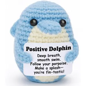 Positive Gifts for Women Friend, Handmade Crochet Dolphin Plush with Inspirational Message Card, Emotional Support Gift for Coworker Swimmer, Cute Desk Decor Keepsake
