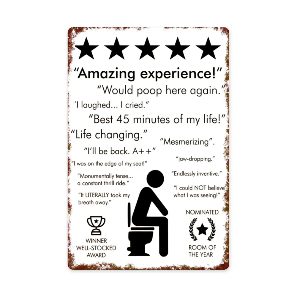 Vintage Retro Metal Bathroom Plaque Sign - Funny "Would Poop Here Again" Wall Accent, Home Decor Gift for Home Bar, Bathroom