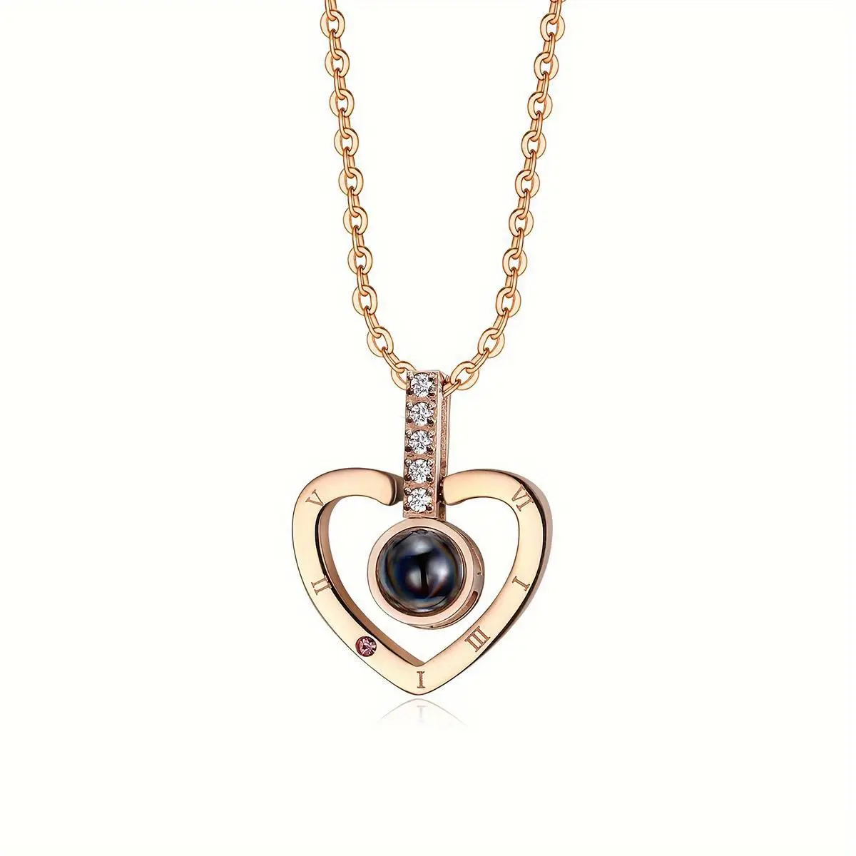 Stainless Steel Heart Pendant Necklace for Women, Romantic Chain & Link with 100 Languages "I Love You" Projection Stone, Jewelry Necklaces, Gift Item, Anniversary, Female