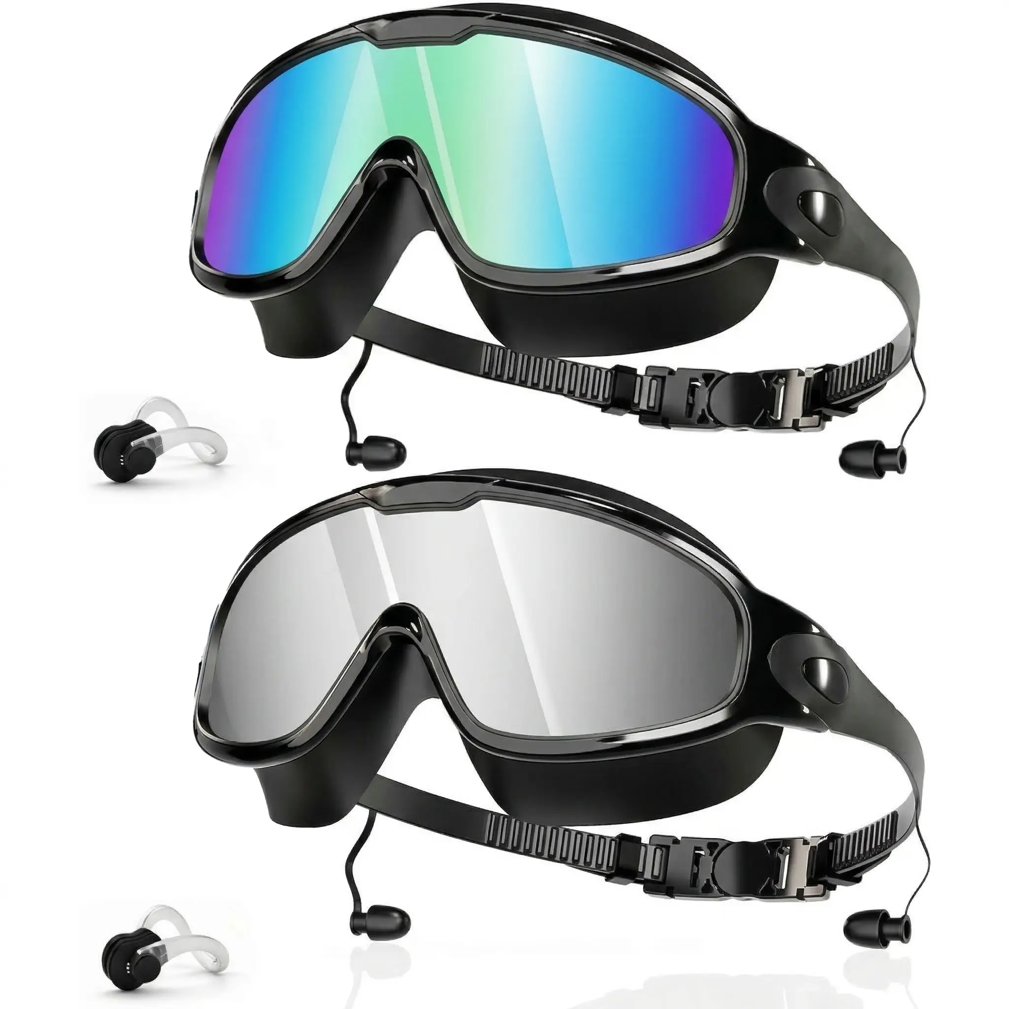 Unisex Adjustable Silicone Swim Goggles 2-Pack, Swimming Accessories Set, 180° Wide Field View, Anti-Fog, UV-Safe Swim, No-Leaking Comfortable Fit, for Adult Pool Days Water Sports