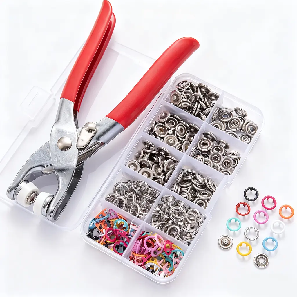 5-Prong Metal Snap Fastener Sewing Kit with Manual Pressing Tool, All-in-1 Set for Sewing DIY Projects