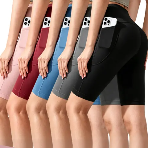 5-Pack Plus Size High Waist Yoga Shorts With Side Pockets Butt Lift Tummy Control Workout Shorts For Cycling Gym Summer