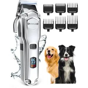 oneisall Dog Clippers for Grooming for Thick Heavy Coats/Low Noise Rechargeable Cordless Pet Shaver with Stainless Steel Blade/Waterproof Dog Shaver for Dogs Pets and Animals (Sliver)