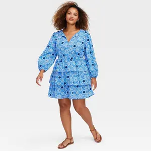 Women's Long Sleeve Star Medallion Print Tiered Mini A-Line Dress - Roller Rabbit