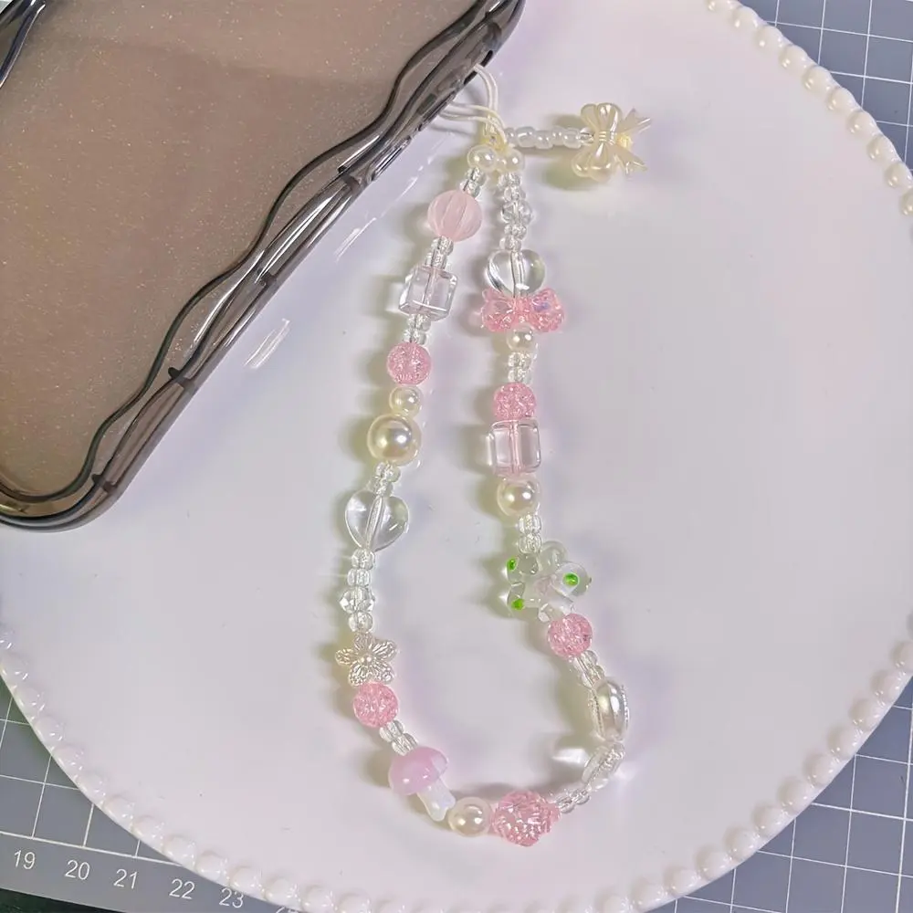 Cute Bow & Mushroom & Flower Design Beaded Phone Chain, Phone Charm, Phone Strap, Fashionable Phone Lanyard for Women & Girls, Phone Decoration Accessories for Daily Use, Phone Accessory