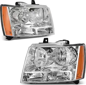 YITAMOTOR Headlights Assembly Compatible with 2007-2013 Chevy Avalanche /07-14 Chevrolet Suburban Tahoe Halogen Model Replacement for SUV Pickup Truck Chrome Housing Amber Reflector Clear Lens