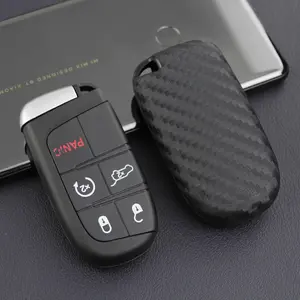 for Dodge Charger Challenger Durango Chrysler 300 Redeye Demon Trackhawk  Jeep grand Cherokee Chrysler 300C Carbon Fiber Silicone Key Cover Case Keychain