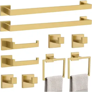 10- Bathroom Hardware Accessories Set-Brushed  Towel Bar, Holder & Racks-SUS304 Stainless Steel-Wall Mounted,23.6-Inch
