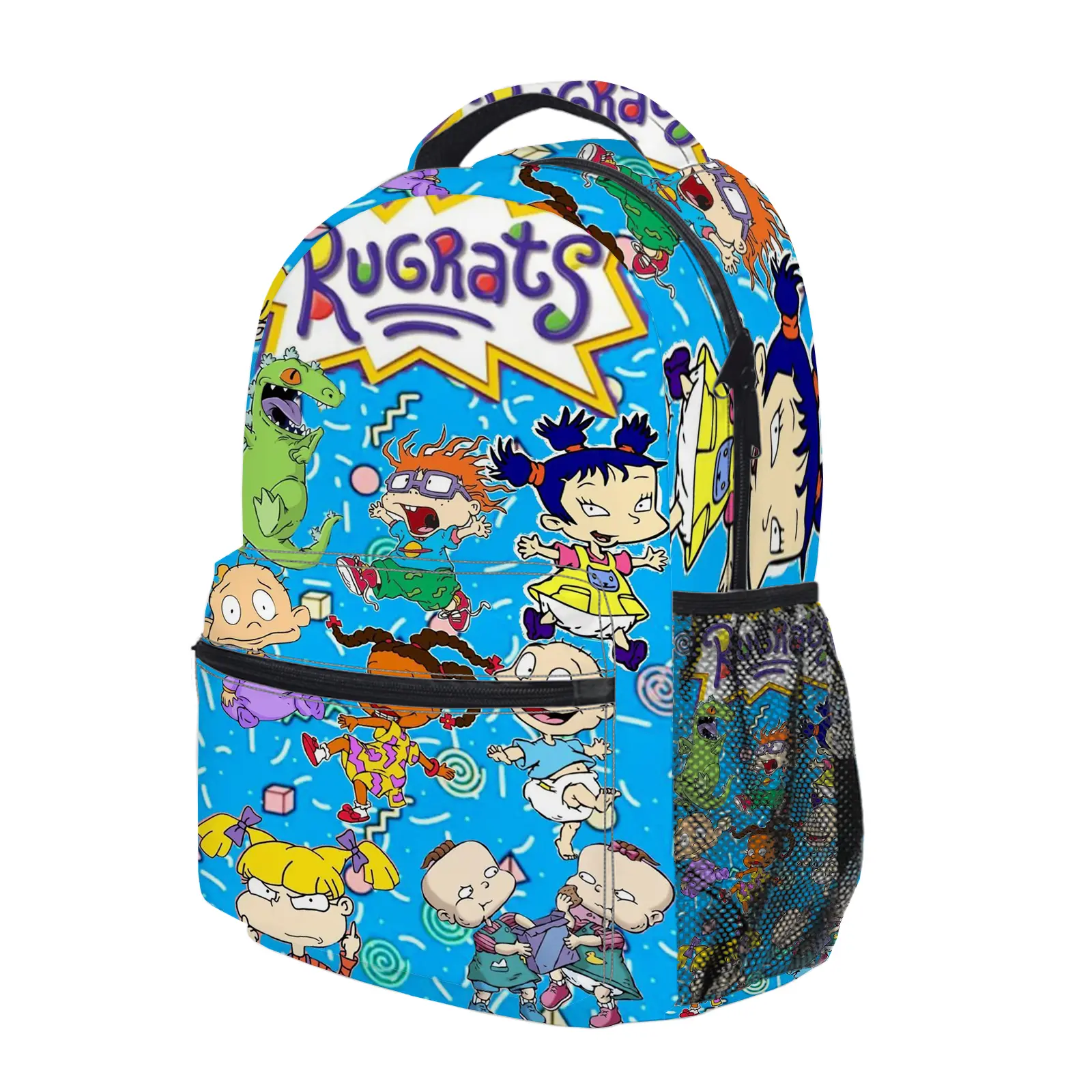 Rugrats Backpack, Cute Y2K Fashion School Bag for Girls and Teens, Durable Cartoon Printed Bookbag with Mesh Side Pockets, Lightweight Travel Daypack for Back to School c-206