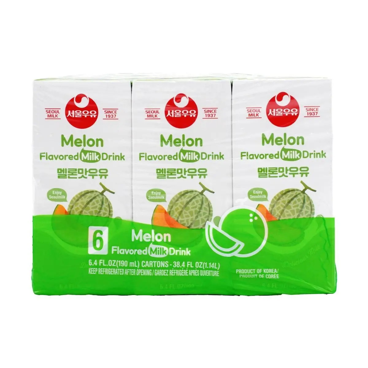 Seoul Milk Melon Milk Drink, 190ml x 6 Boxes - Refreshing Korean Beverage