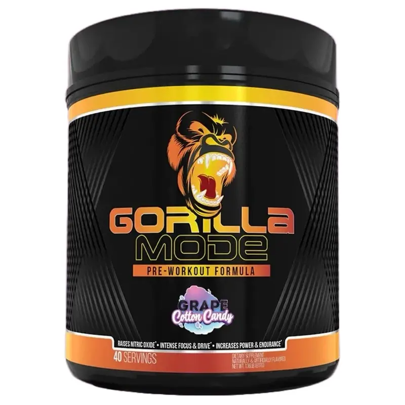 Gorilla Mode Pre Workout 2.0 Grape Cotton Candy Flavor 40 Servings Intense Focus Drive & Endurance Boost + Free Shaker
