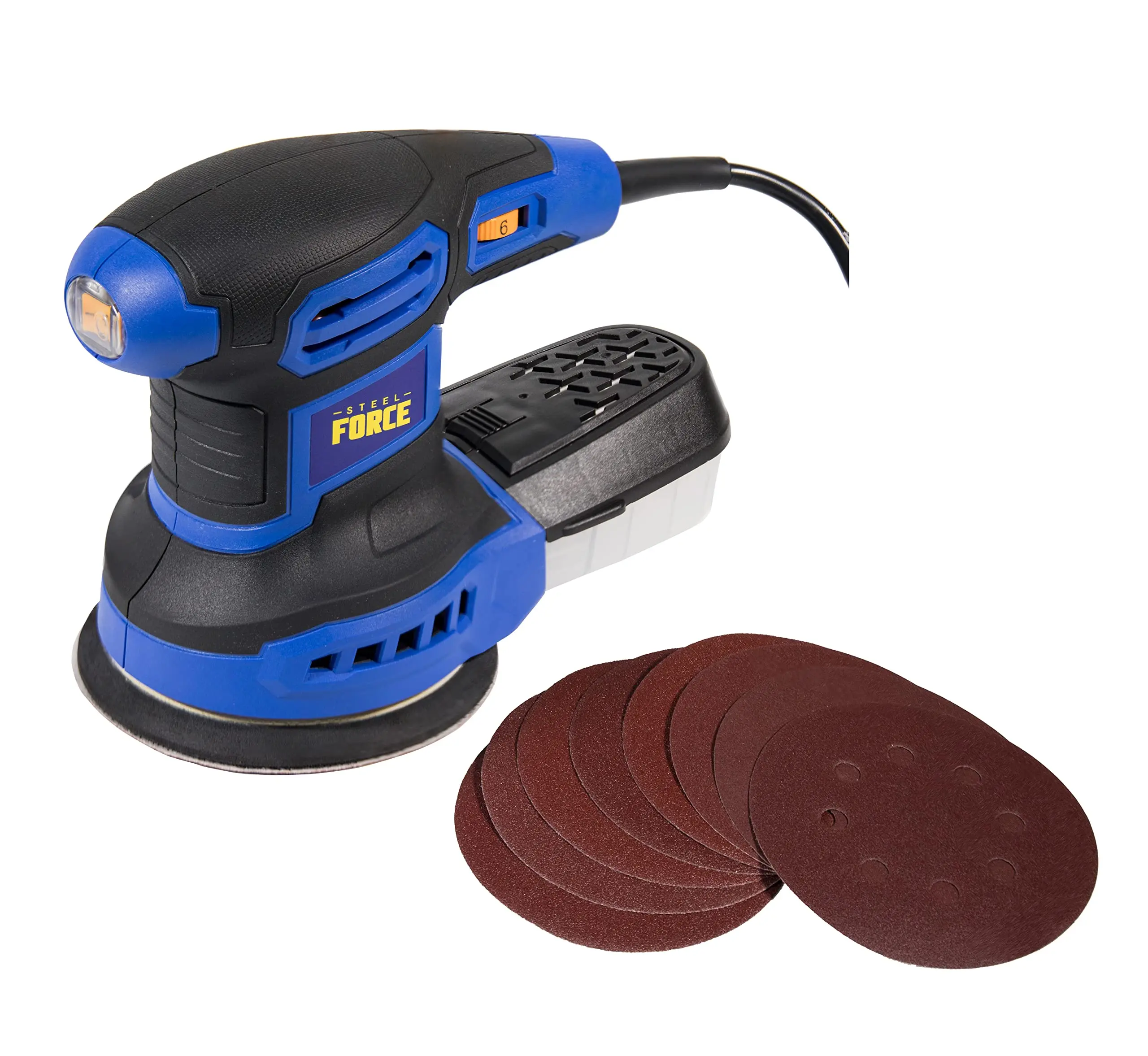 Steel Force 5-Inch Random Orbit Sander, Power Tools for Woodworking with 6-Speed Control & Dust Collection