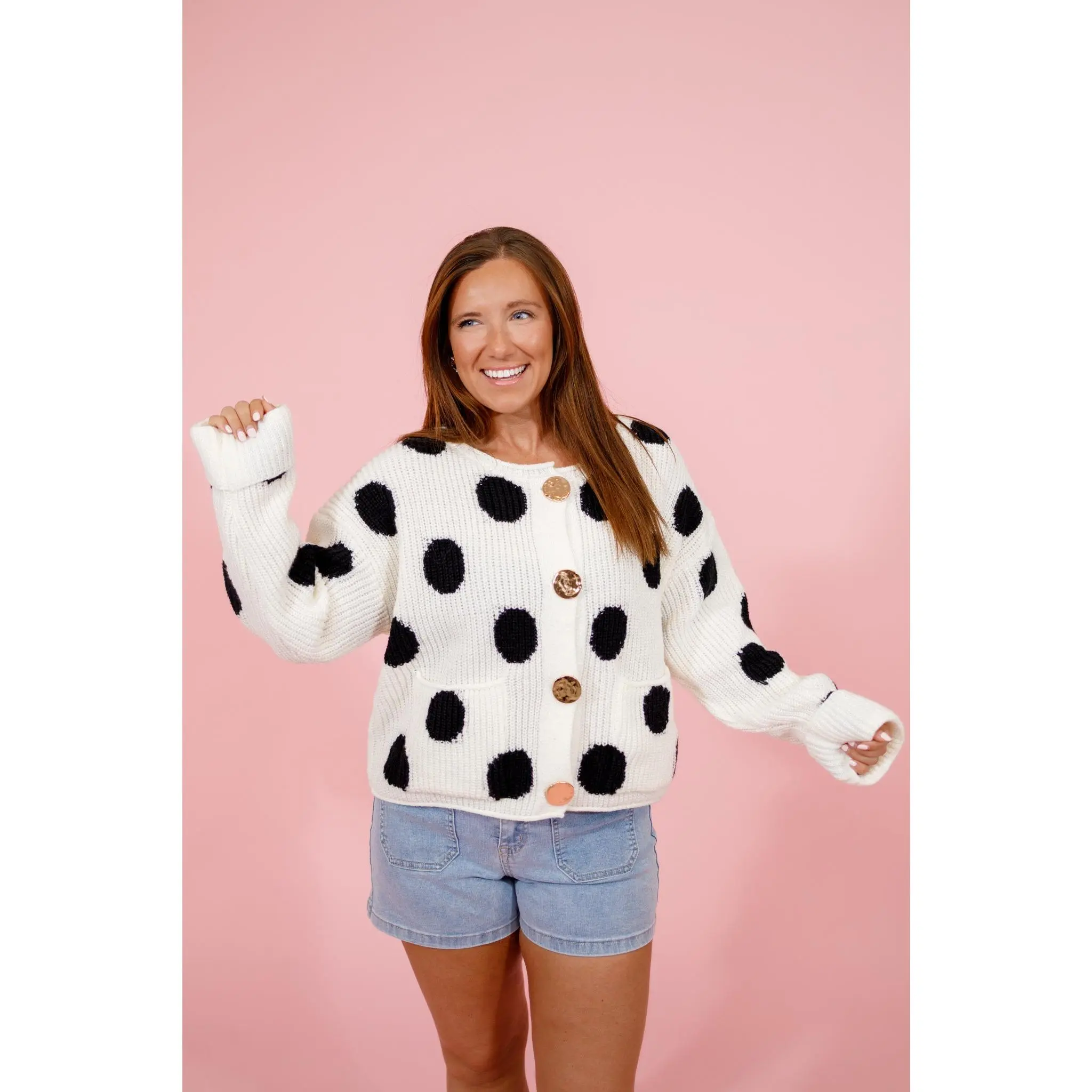Polka Dot Gold Button Cardigan Top