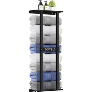 Bathroom Towel Storage Rack, Wall Mounted Bathroom Towel Rack, 30 inch Heavy Duty 6 Large Towels, Wall Mounted Towel Rack for Rolled Towels, Black