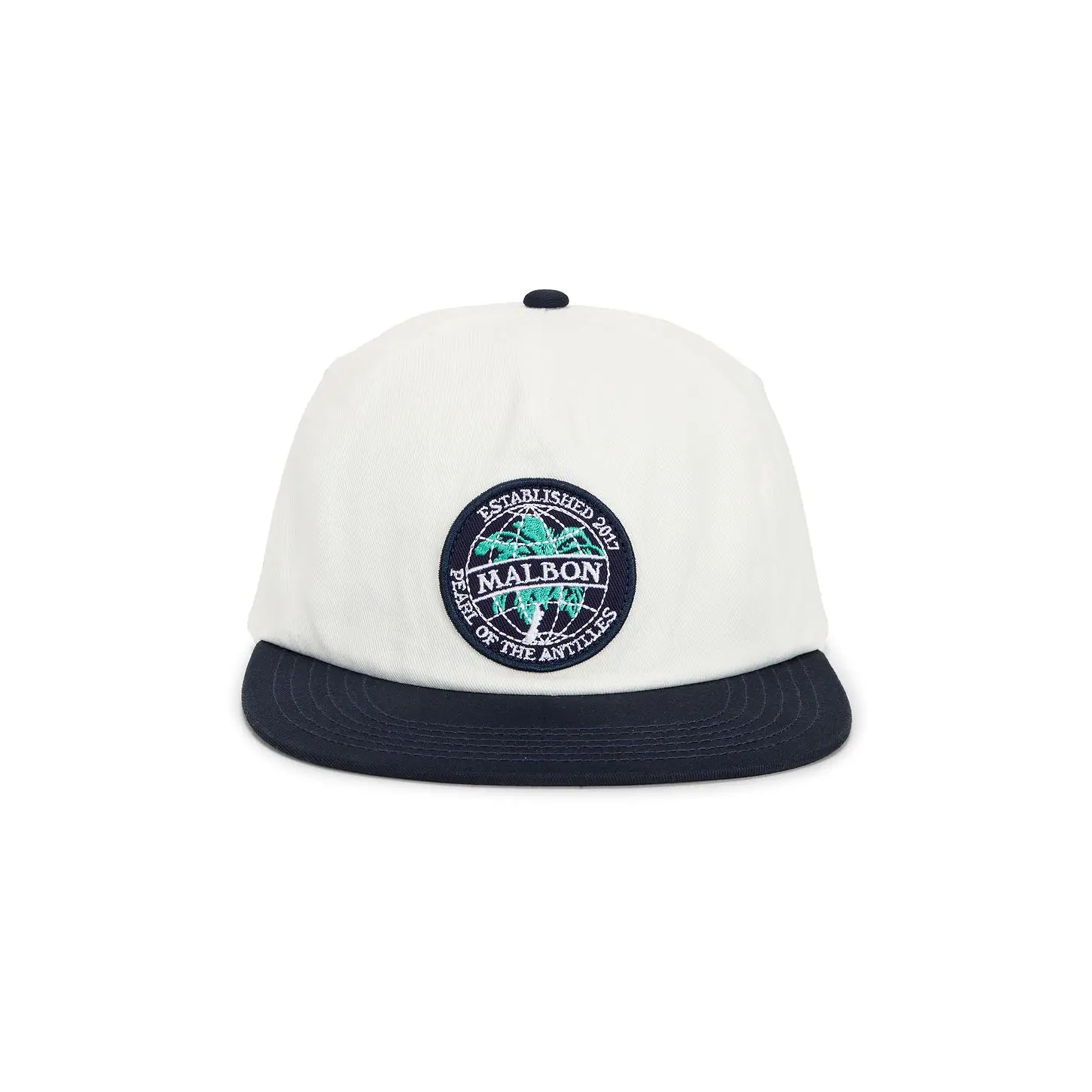 Malbon Palmera Snapback Hat in White & Midnight