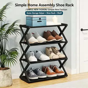 Simple 4-tier Shoe Rack, Entryway Storage Shelf, Easy Assembly Space-saving Shoe Organizer for Home Dorm Apartment, Sturdy & Durable