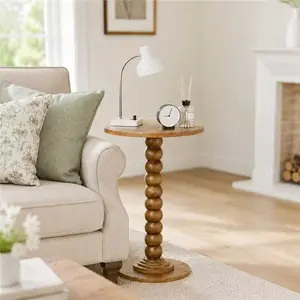 Round Side Table - Solid Wood Leg Small Drink Table for Living Room Bedroom Office