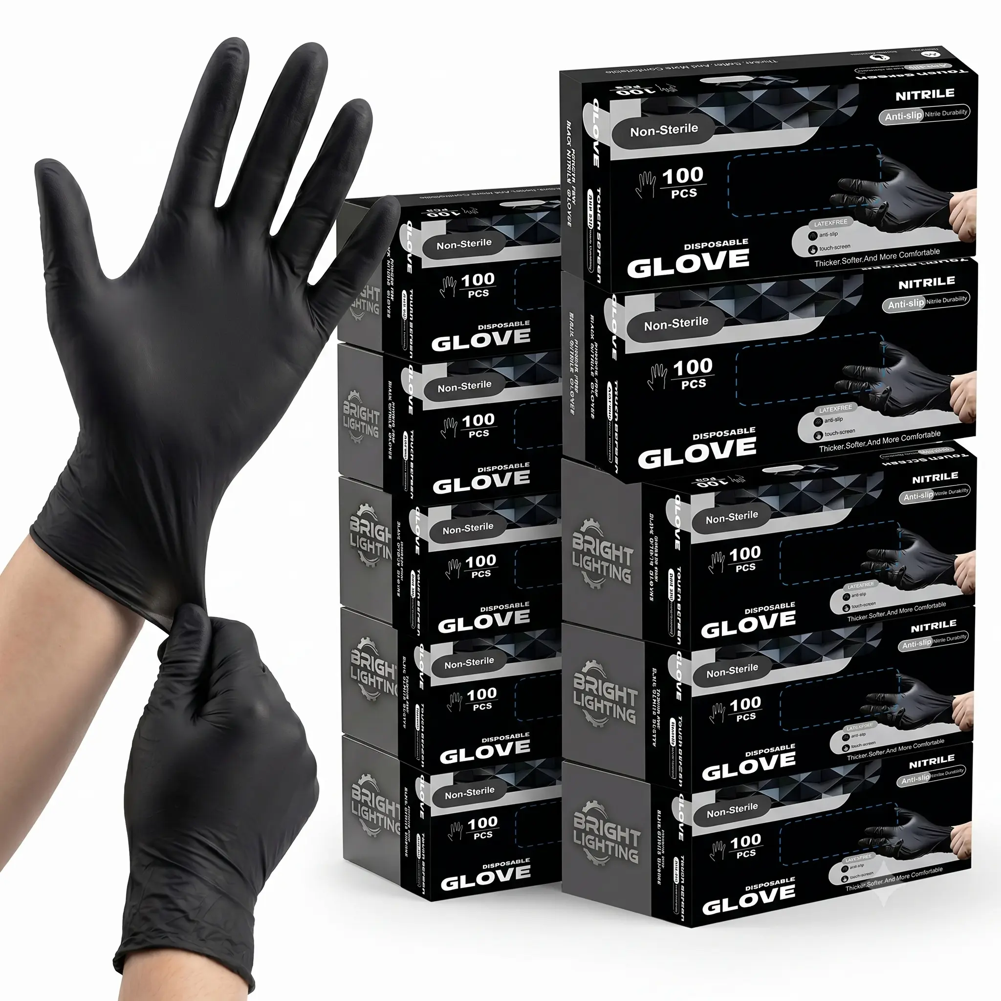 Premium Black Pure Nitrile Disposable Cleaning Gloves - Abrasion-Resistant, Textured Fingertips, Comfortable, Durable, Heavy-Duty, Multi-Size, Powder-Free, Latex-Free, Puncture-Resistant - Ideal for Mechanic Work, Food Handling - 100-Count Box, Nitrile Gl