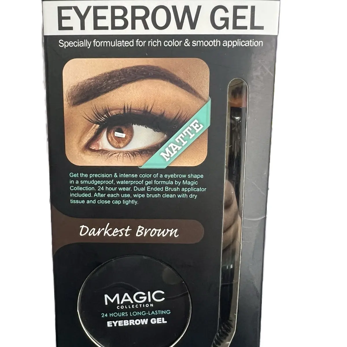 Magic Collection 24-Hour Wear Eyebrow Gel Kit, Waterproof and Smudgeproof Formula for Precisely Sculpted Brows, Matte Finish, Darkest Brown, Long-Lasting Hold, Strong Eyebrow Gels, Tint Eyebrow Gels