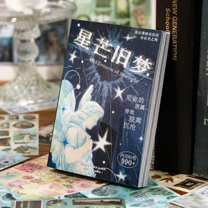 30 Sheets Mirror Tide Cut Sticker Book, Unique Design Retro Style DIY Journal Supplies, Scrapbook Decorative Cards for Laptops Water Bottles Walls, Sticker Album